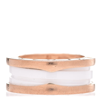 Bulgari 18K Rose Gold White Ceramic B.Zero1 Two-Band Ring 51 5.75 1 of 12