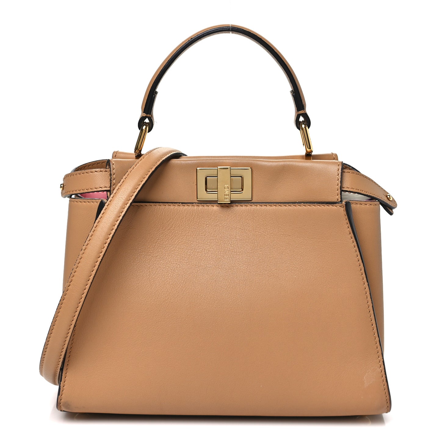 Vitello Seta Nappa FF Embossed Mini Peekaboo Iconic Satchel Miele Scuro Miele Scuro