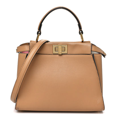 Fendi Vitello Seta Nappa FF Embossed Mini Peekaboo Iconic Satchel Miele Scuro Miele Scuro 1 of 12