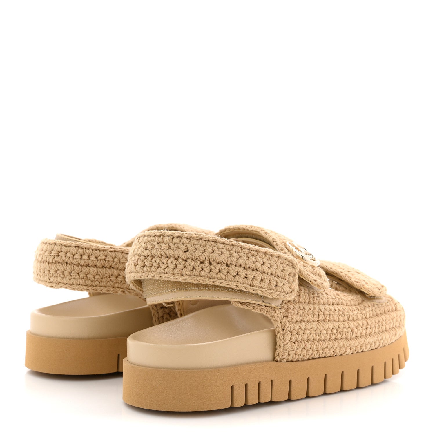 Gucci Raffia Cotton Crochet GG Sandals 37 Ecru Sandstorm 5 of 11