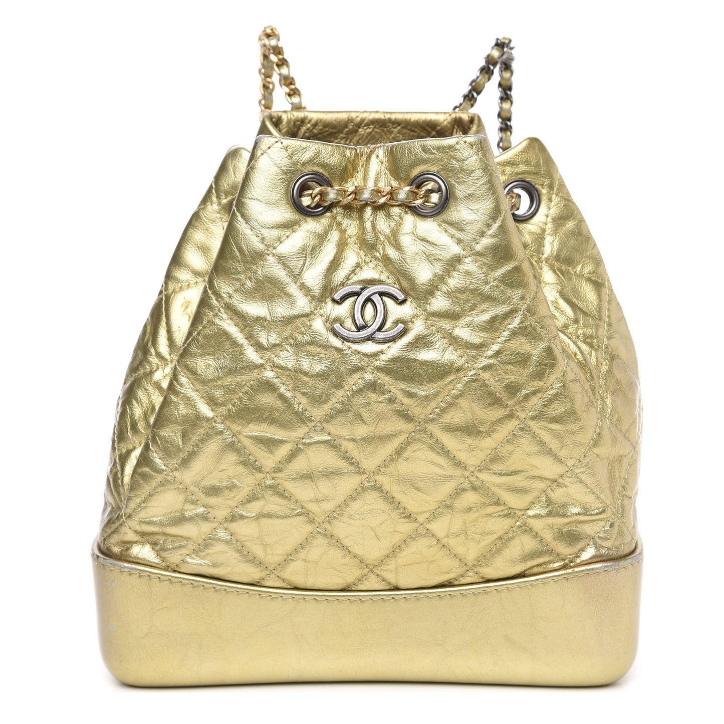 Metallic Lambskin Small Quilted Gabrielle Backpack Gold