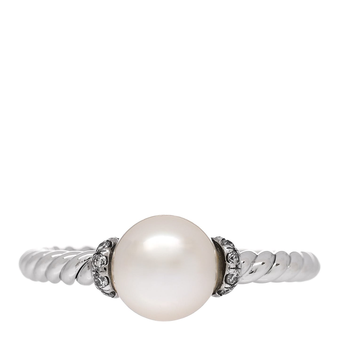 18K White Gold Pearl Diamond Petite Solari Station Ring 49 5
