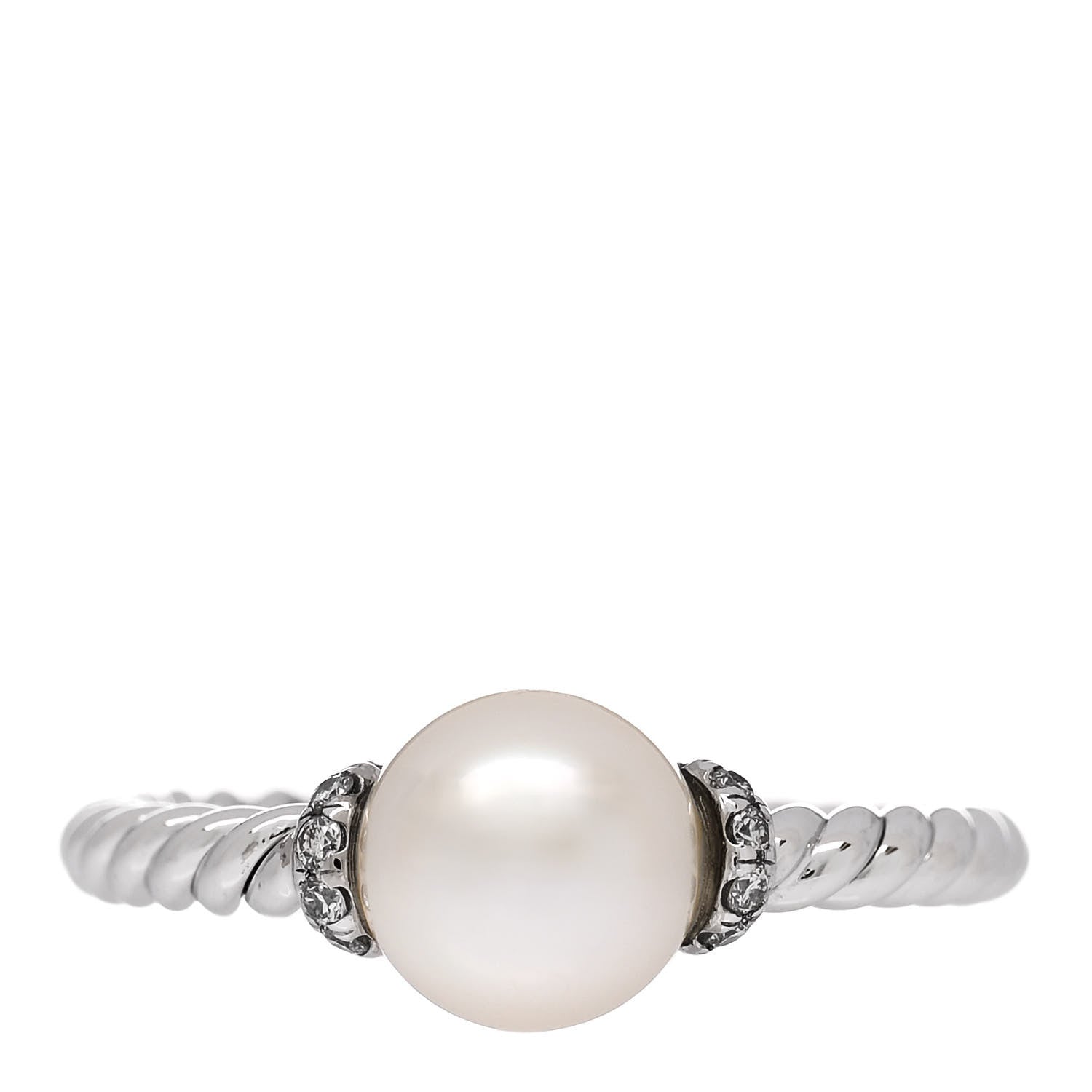 David Yurman 18K White Gold Pearl Diamond Petite Solari Station Ring 49 5 1 of 5