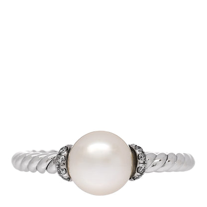 David Yurman 18K White Gold Pearl Diamond Petite Solari Station Ring 49 5 1 of 5