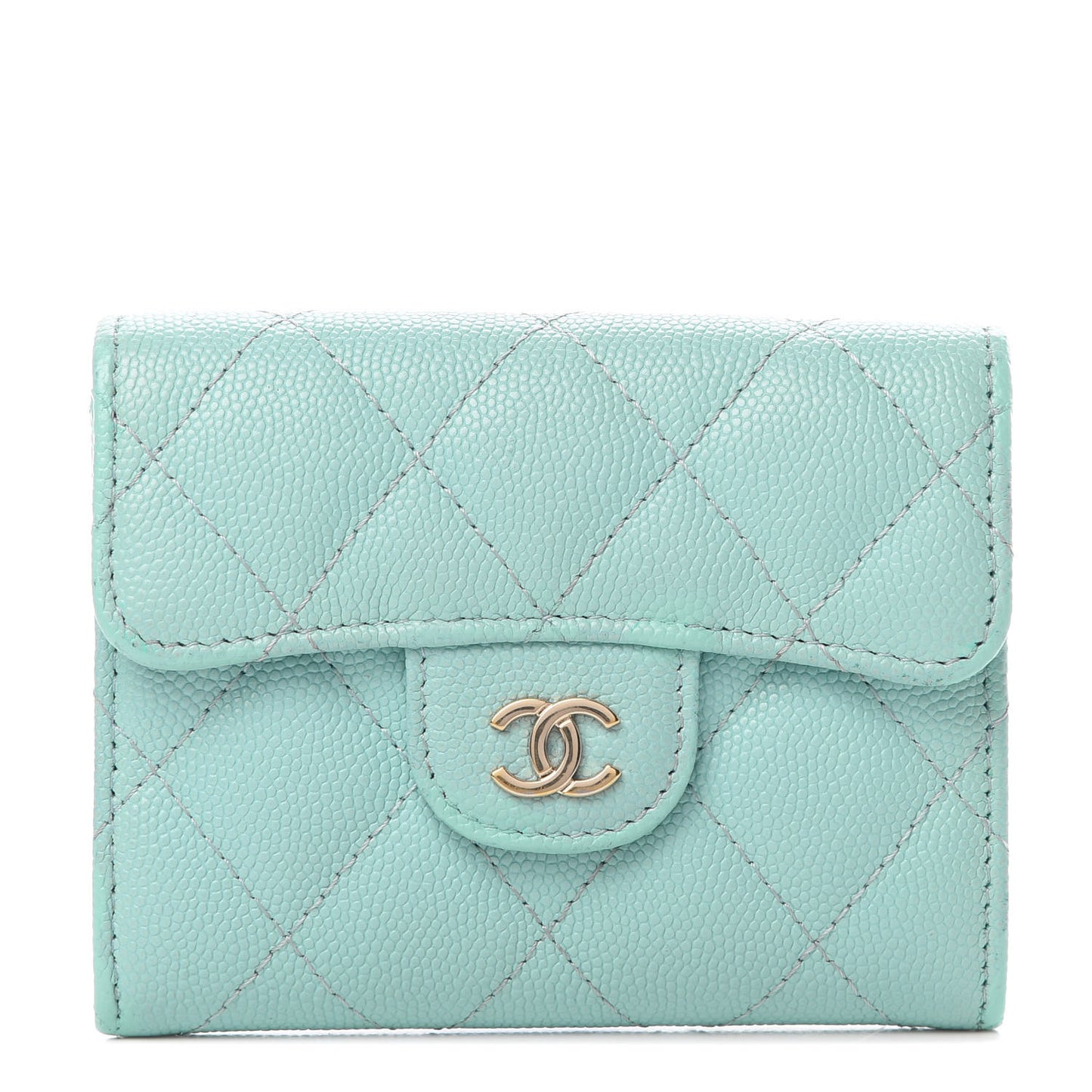 Caviar Quilted Flap Card Holder Wallet Light Blue