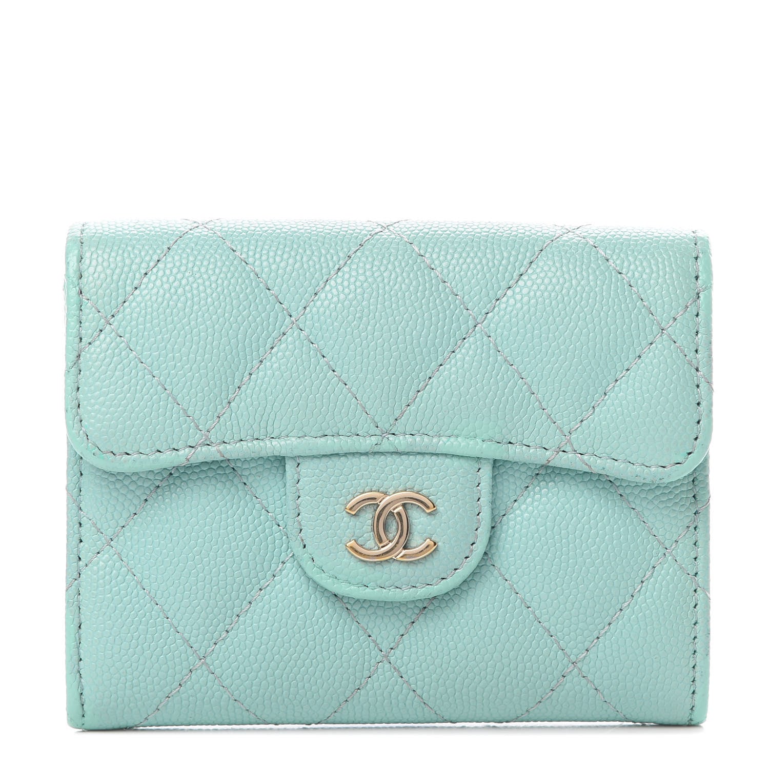 Chanel Caviar Quilted Flap Card Holder Wallet Light Blue 1 of 13