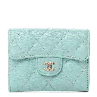 Chanel Caviar Quilted Flap Card Holder Wallet Light Blue 1 of 13