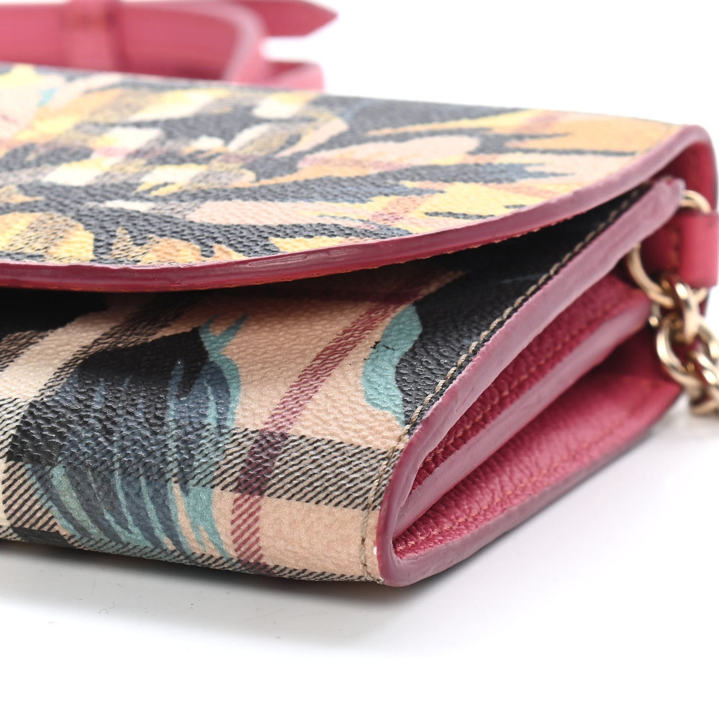 Haymarket Check Floral Print Henley Wallet On Chain Plum Pink Pewter Blue