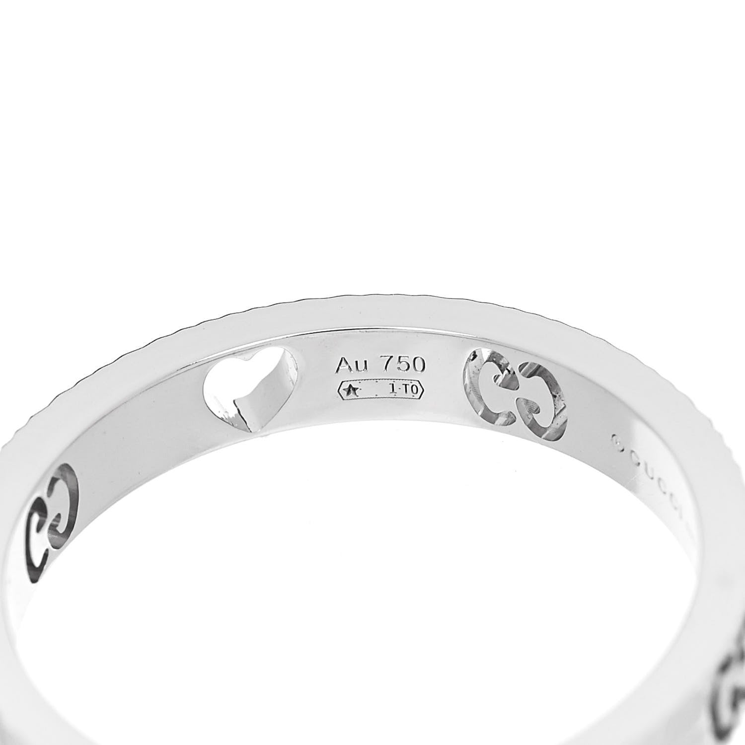 Gucci 18K White Gold Diamond Icon Heart Band Ring 50 5.5 6 of 6