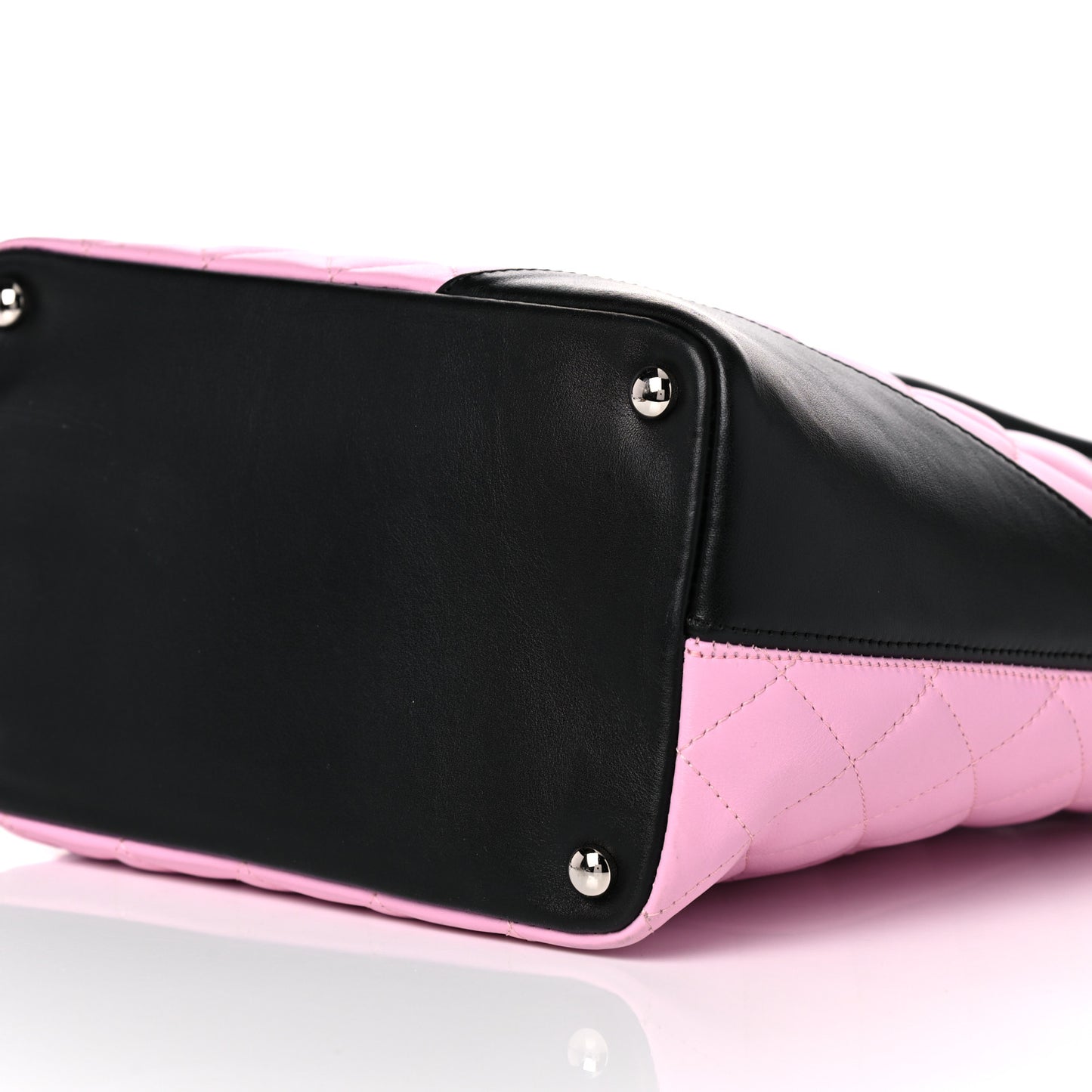 Calfskin Quilted Medium Cambon Tote Pink Black