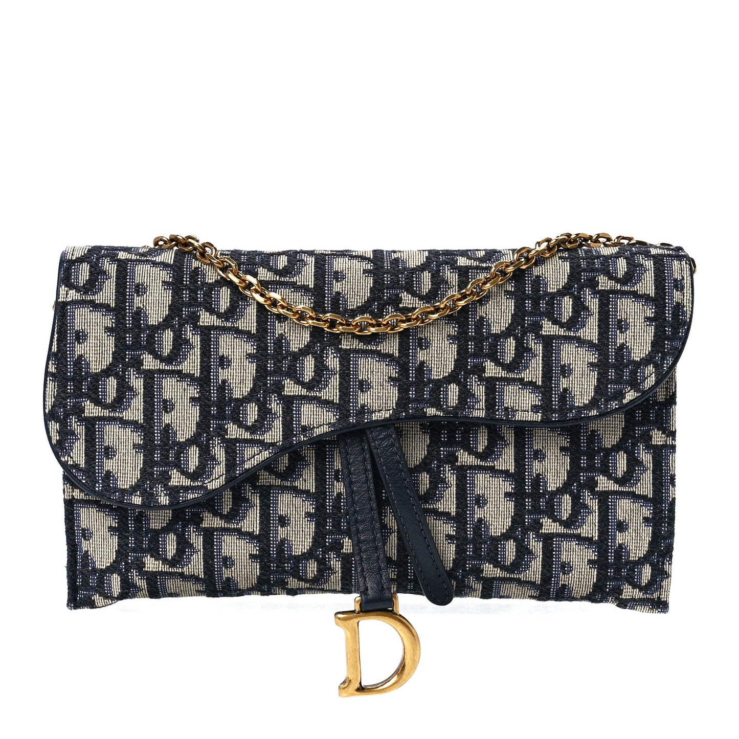 Oblique Saddle Chain Long Wallet Blue