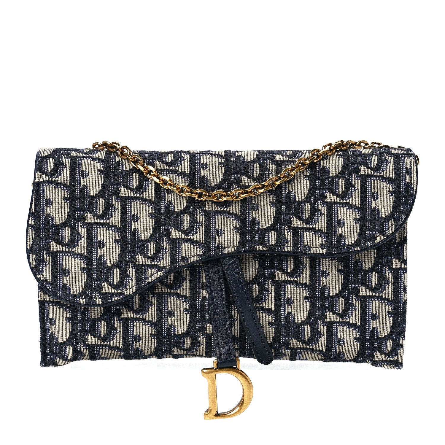 Christian Dior Oblique Saddle Chain Long Wallet Blue 1 of 13