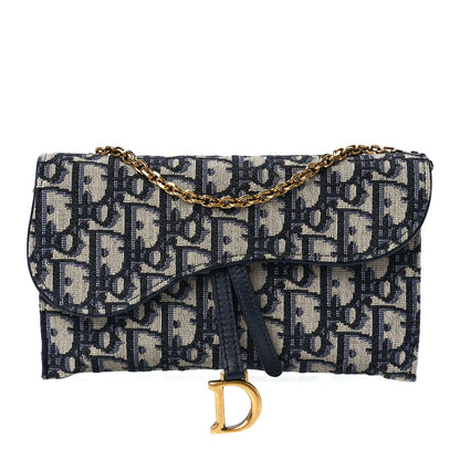 Christian Dior Oblique Saddle Chain Long Wallet Blue 1 of 13