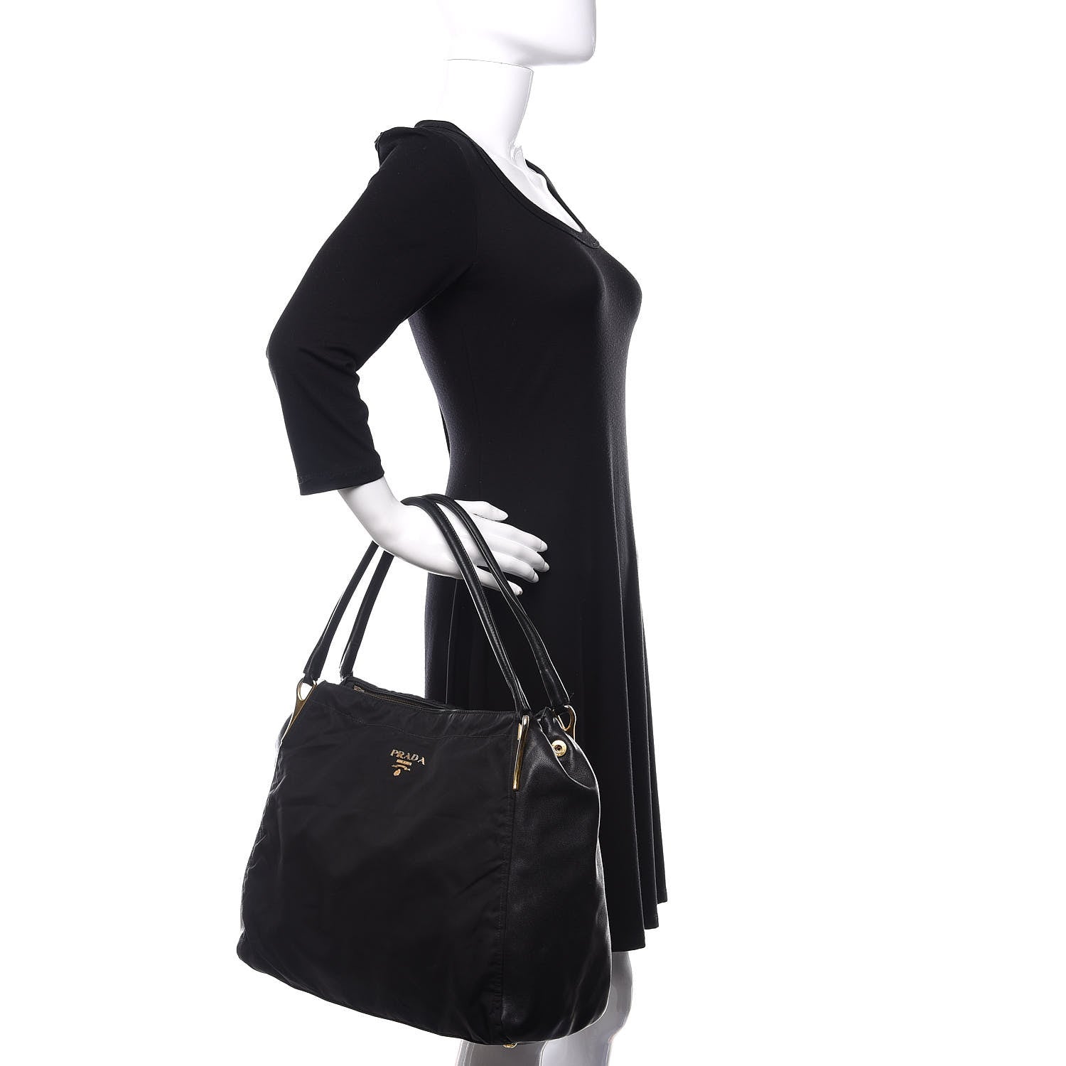 Prada Tessuto Nylon Saffiano Tote Black 2 of 13