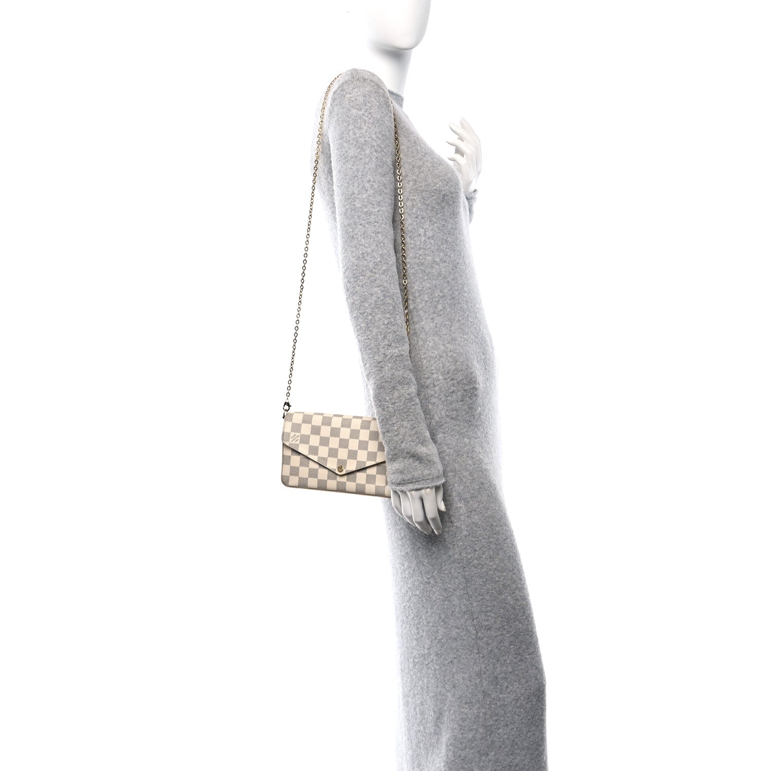 Louis Vuitton Damier Azur Pochette Felicie Chain Wallet Rose Ballerine 2 of 12