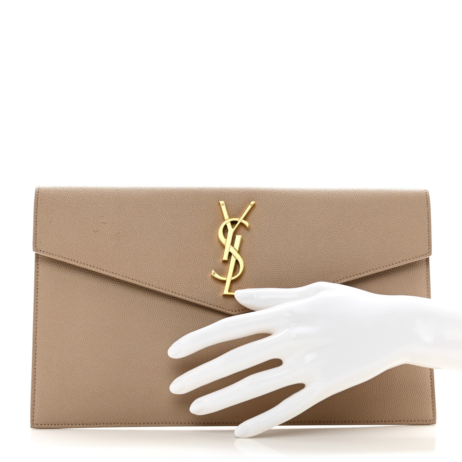 Saint Laurent Grain De Poudre Uptown Pouch Dark Beige 2 of 6