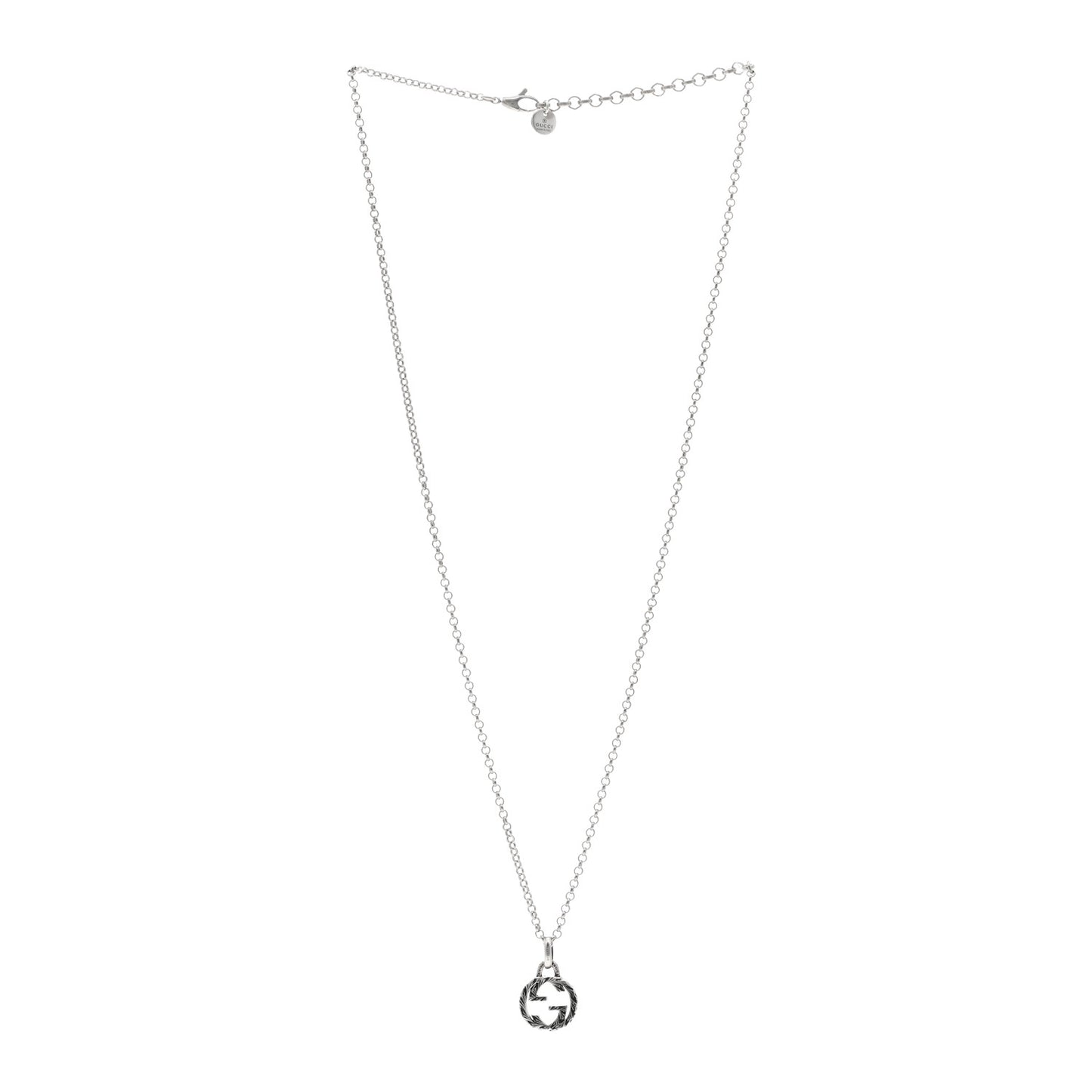 Sterling Silver Small Textured Interlocking G Pendant Necklace