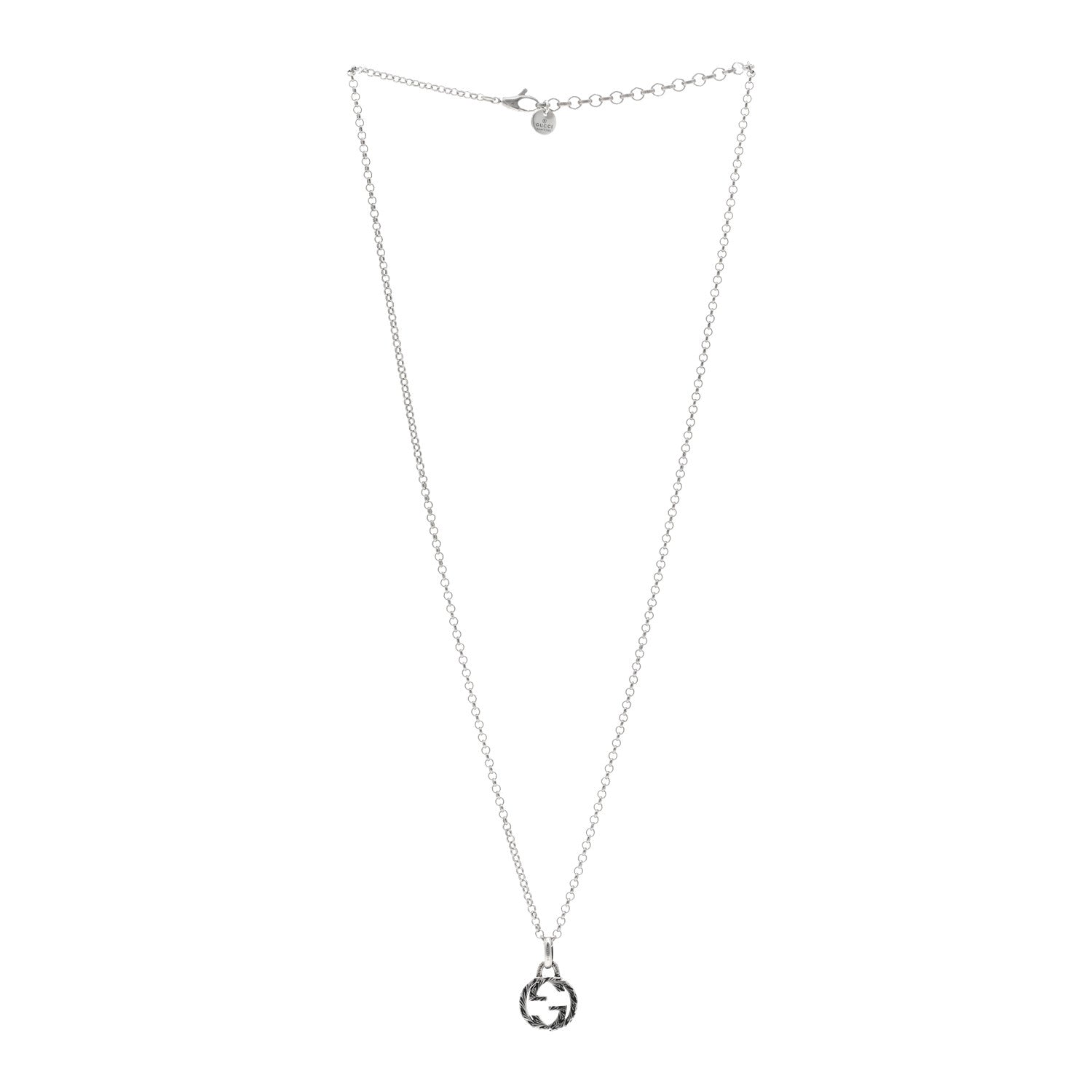 Gucci Sterling Silver Small Textured Interlocking G Pendant Necklace 3 of 4