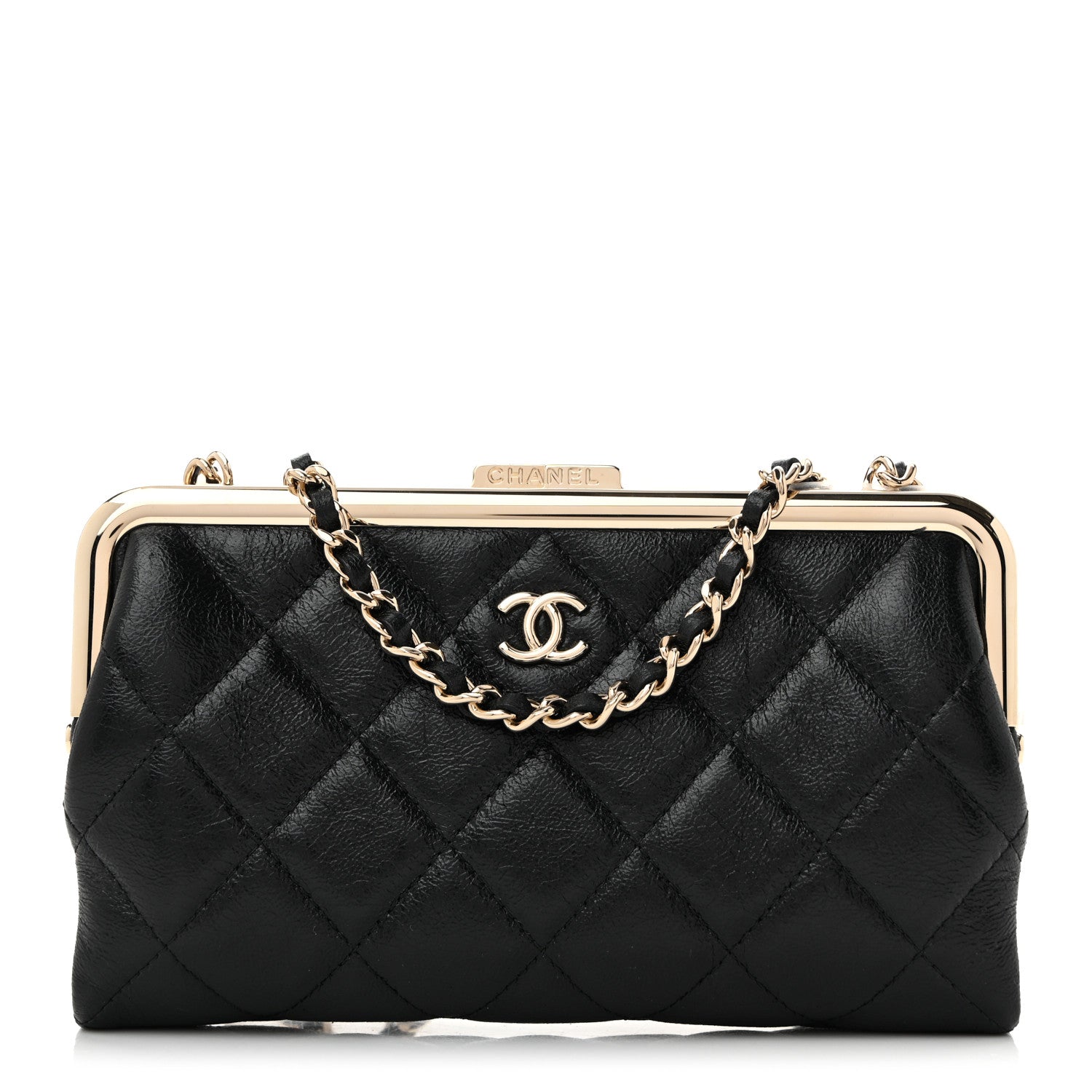 Chanel Lambskin Quilted Frame Clutch With Chain Black 1 of 10