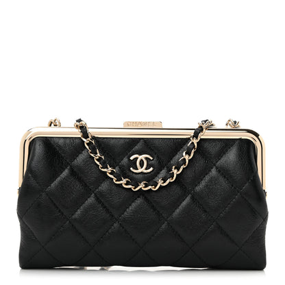 Chanel Lambskin Quilted Frame Clutch With Chain Black 1 of 10