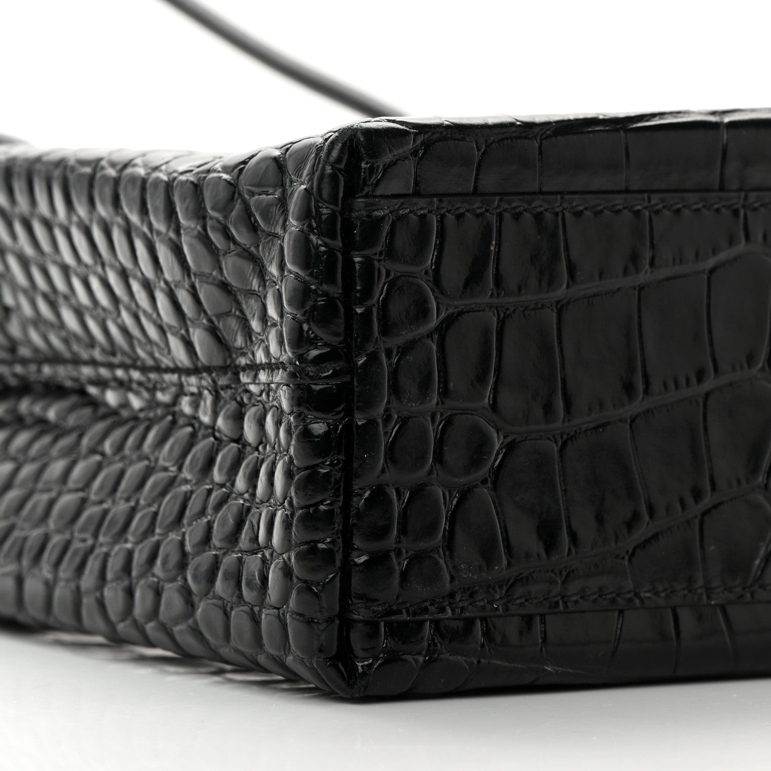 Balenciaga Shiny Calfskin Logo Crocodile Embossed North South Shopper Tote XXS Black White 9 of 15