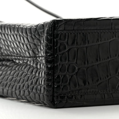 Balenciaga Shiny Calfskin Logo Crocodile Embossed North South Shopper Tote XXS Black White 9 of 15