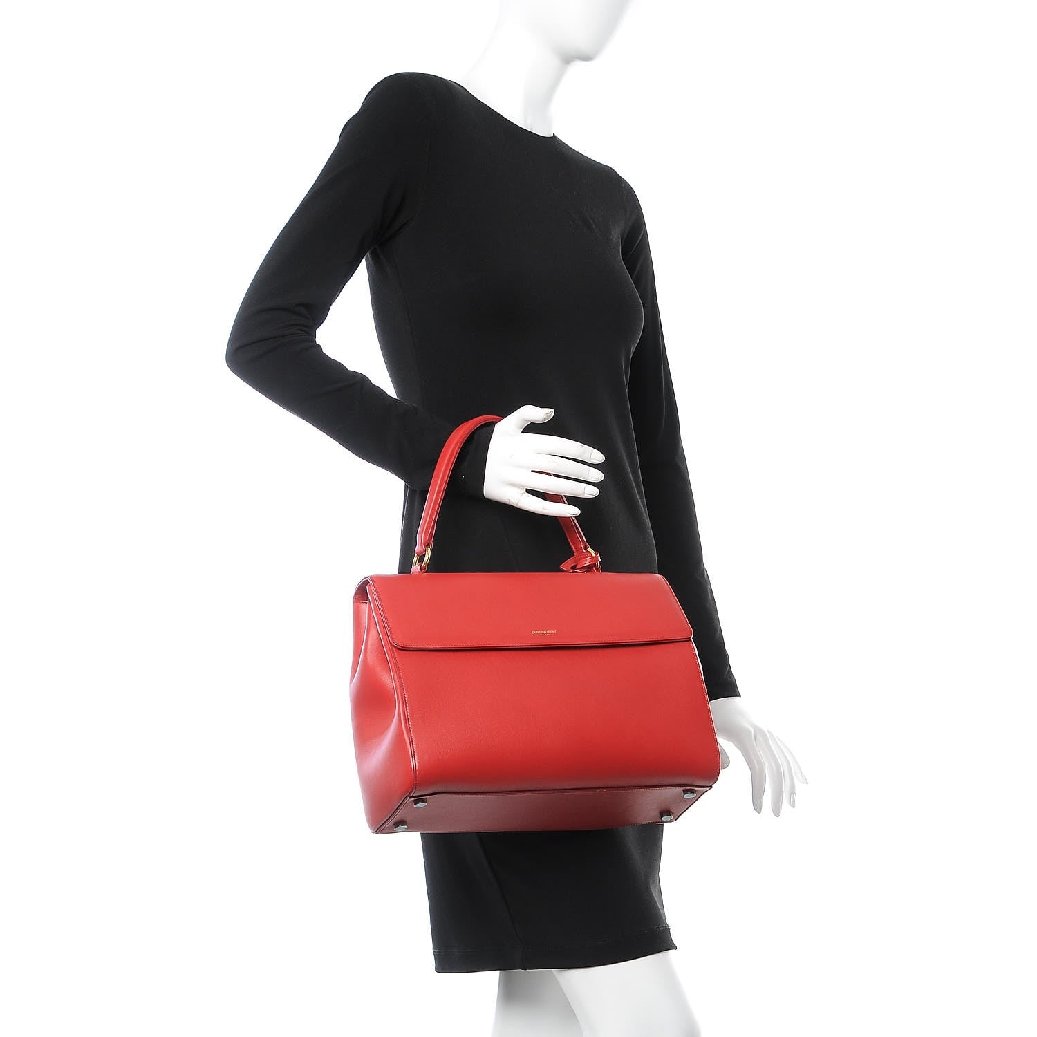 Saint Laurent Calfskin Medium Moujik Top Handle Bag Lipstick Red 2 of 18