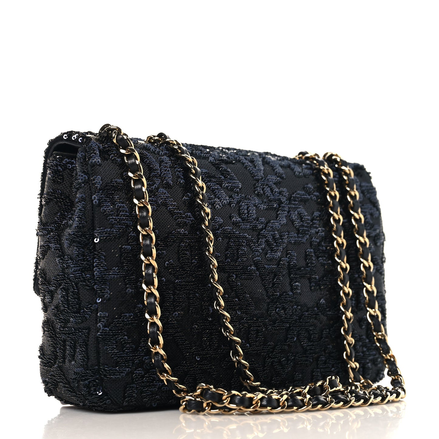 Sequin Quilted Small Single Flap Black