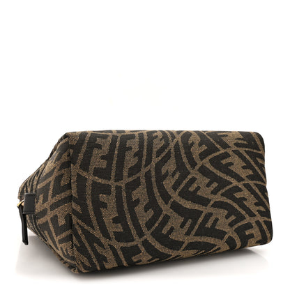 Fendi X SARAH COLEMAN Fabric Jacquard Vitello King FF Vertigo Medium Trapezoid Beauty Pouch Tobacco Moro Black 4 of 7