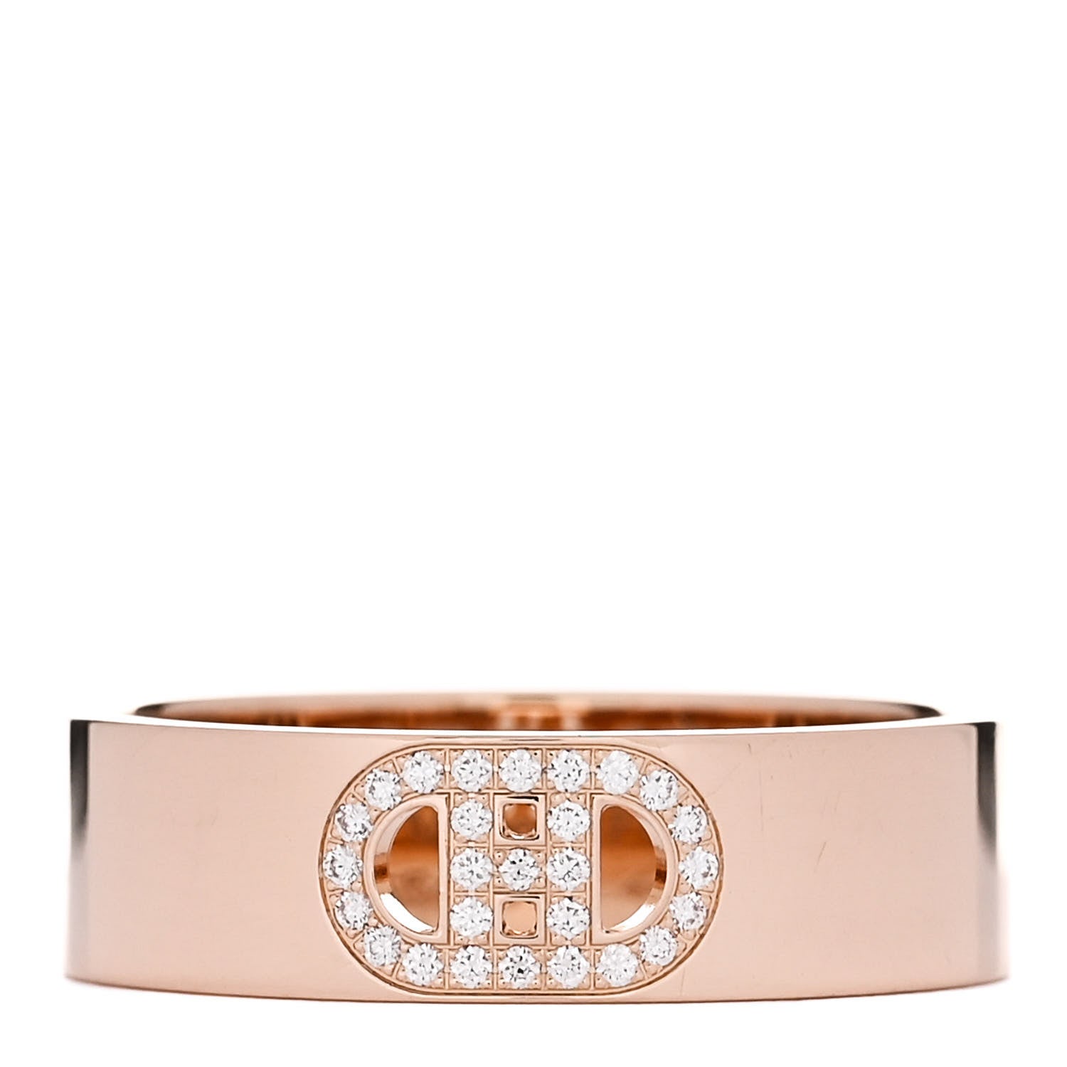 Hermes 18K Rose Gold Diamond PM H D'Ancre Ring 55 7.25 1 of 5