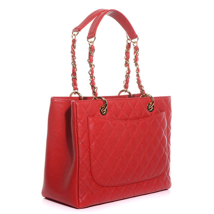 Chanel Caviar Quilted Grand Shopping Tote GST Red 3 of 7