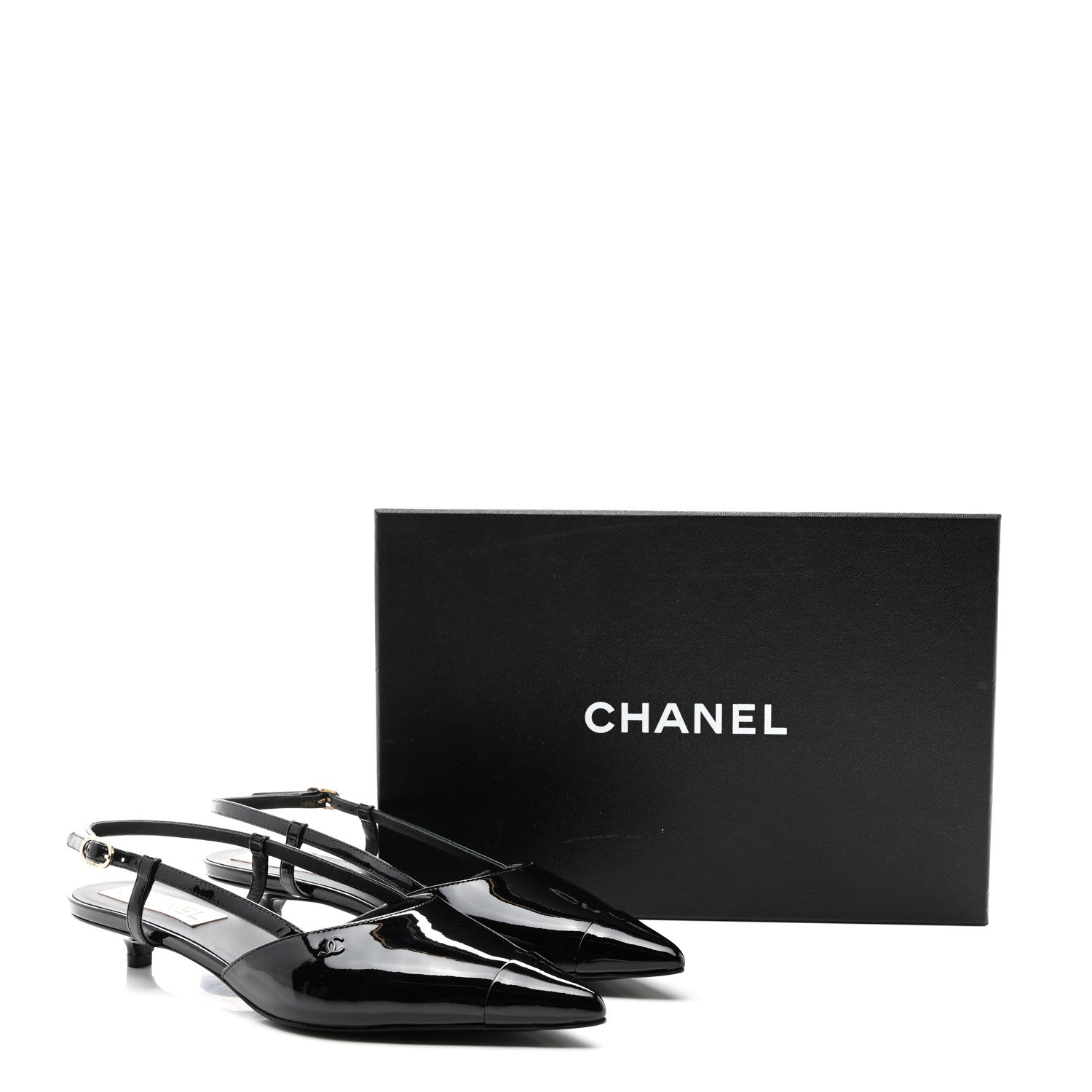 Chanel Patent CC Low Heel Slingback 38 Black 10 of 10