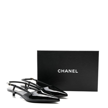 Chanel Patent CC Low Heel Slingback 38 Black 10 of 10