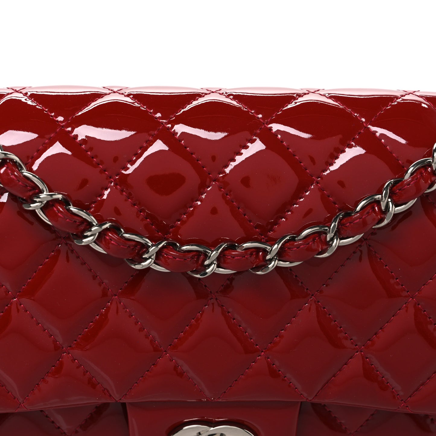 Patent Calfskin Quilted Medium Double Flap Red