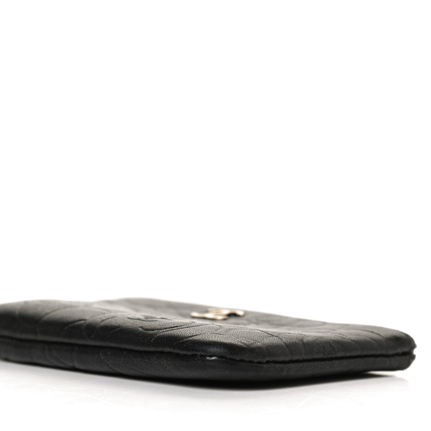 Lambskin Camellia Embossed Cosmetic Pouch Grey