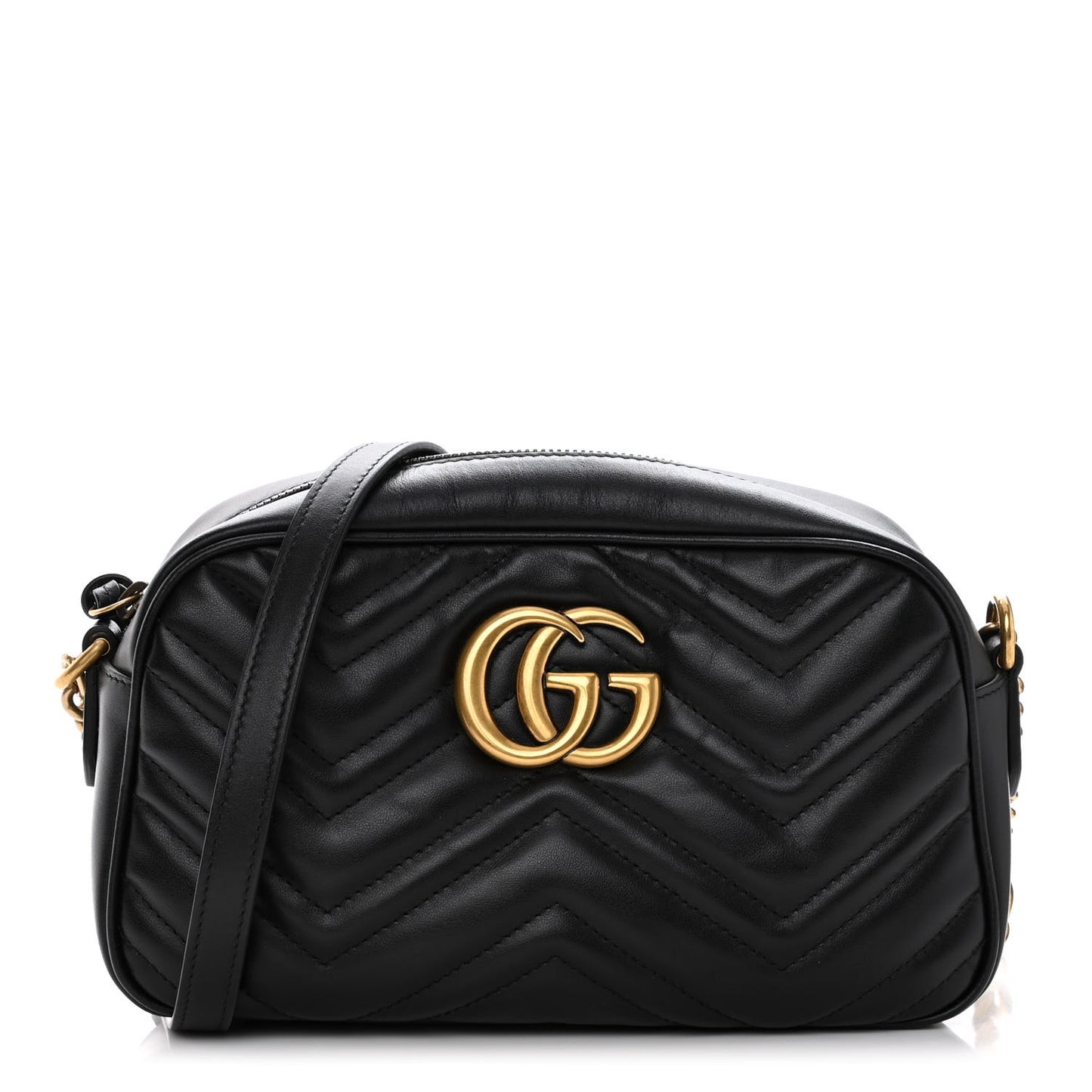 Calfskin Matelasse Small GG Marmont Chain Shoulder Bag Black