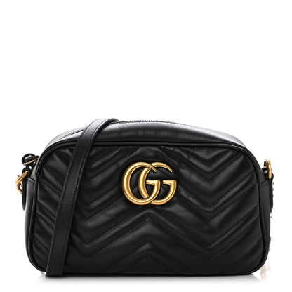Gucci Calfskin Matelasse Small GG Marmont Chain Shoulder Bag Black 1 of 16