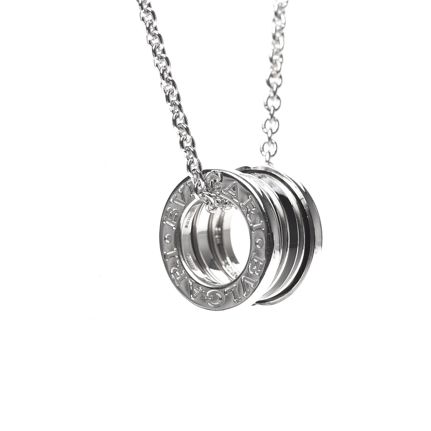 18K White Gold Black Enamel B.Zero1 Pendant Necklace