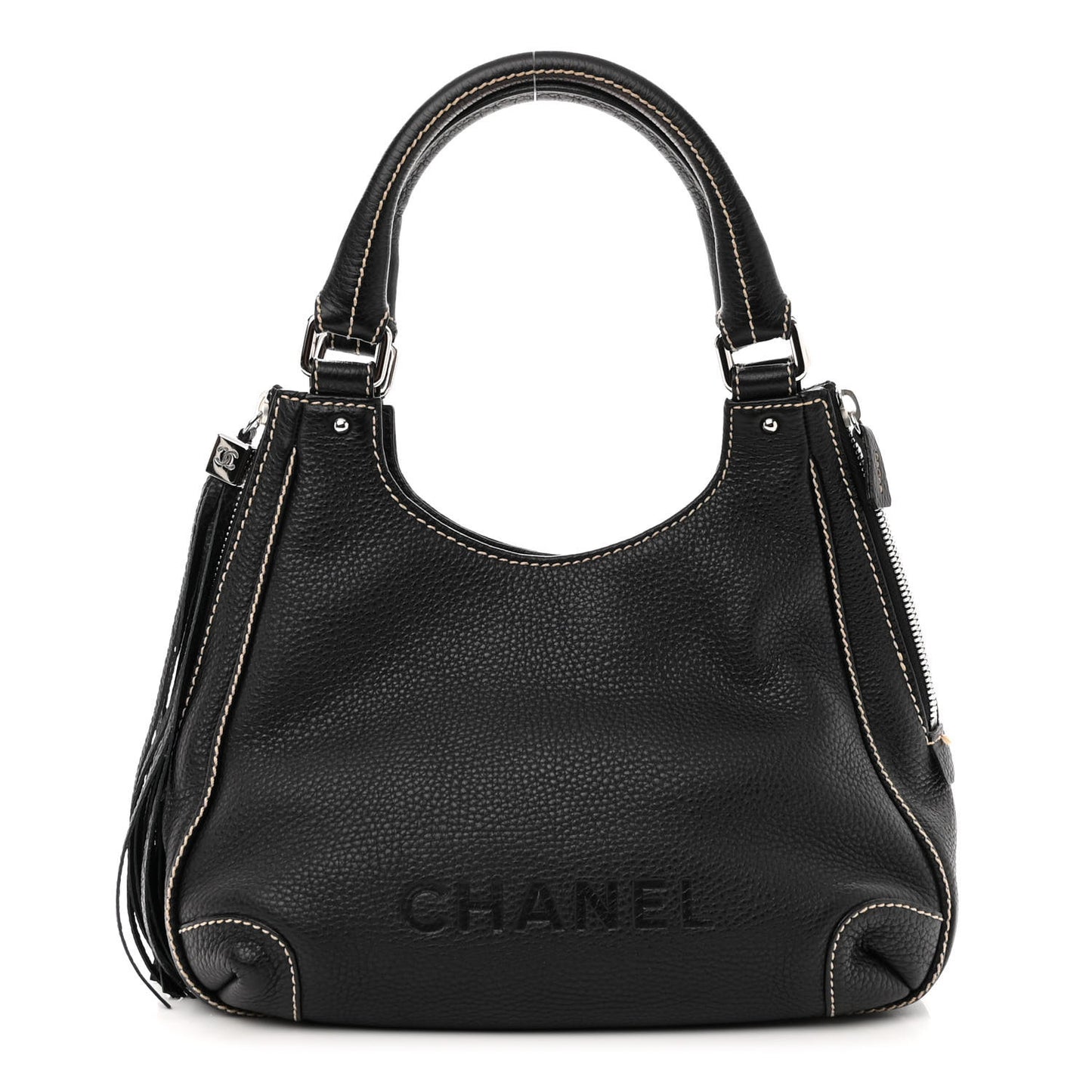 Grained Calfskin Tassel Hobo Black