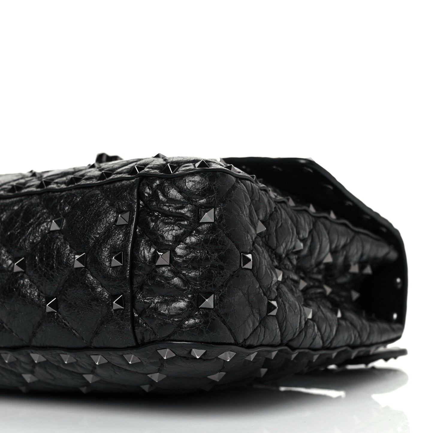 Craquele Nappa Medium Rockstud Spike Shoulder Bag Black
