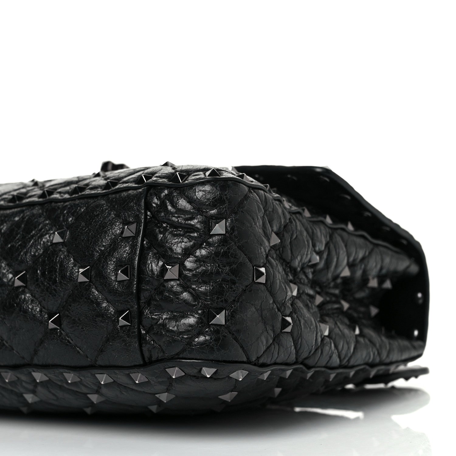 Valentino Garavani Craquele Nappa Medium Rockstud Spike Shoulder Bag Black 8 of 9