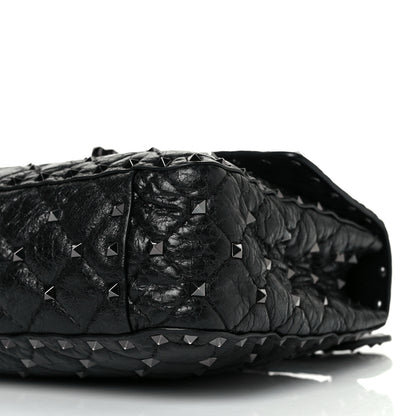 Valentino Garavani Craquele Nappa Medium Rockstud Spike Shoulder Bag Black 8 of 9
