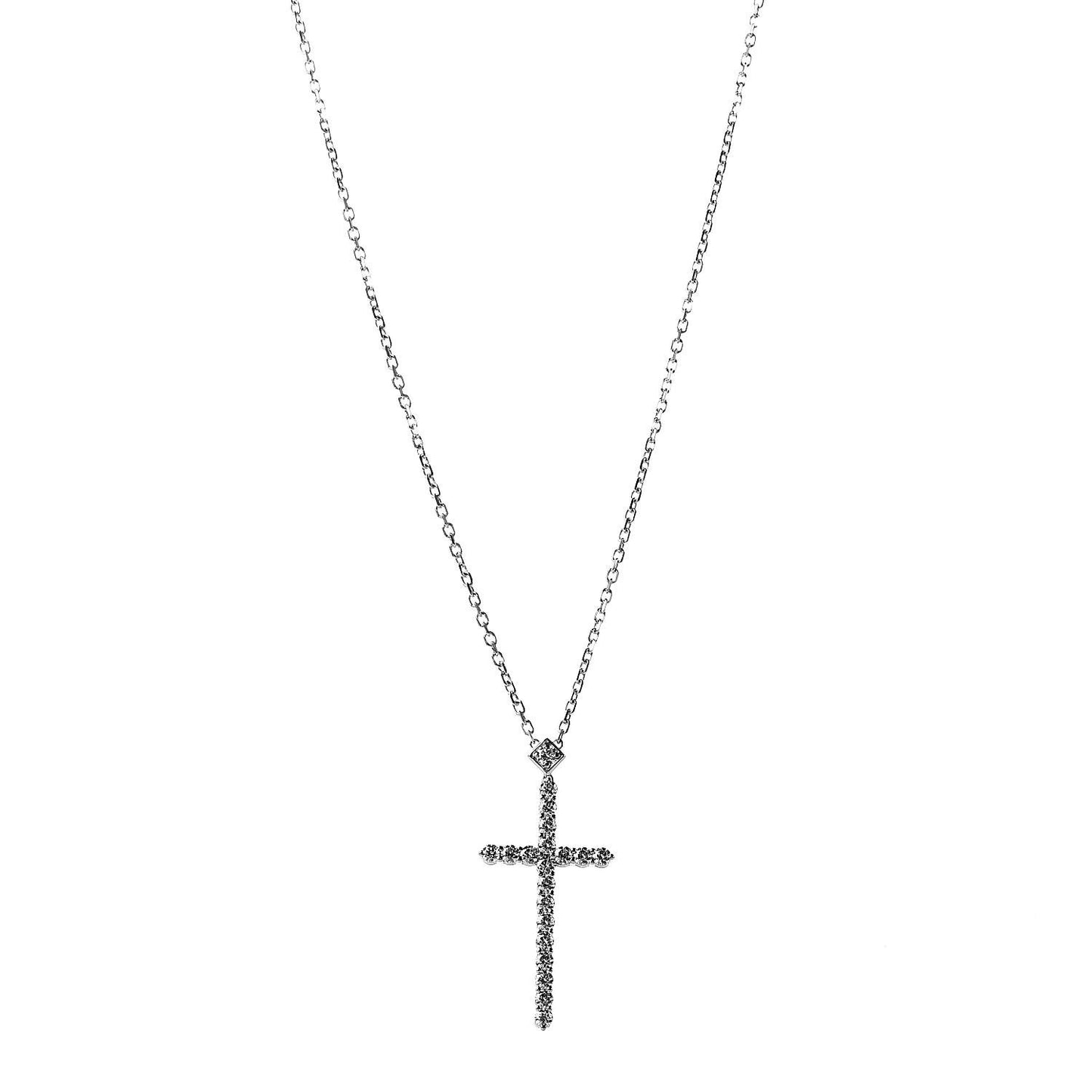 18K White Gold Diamond Large Cross Necklace