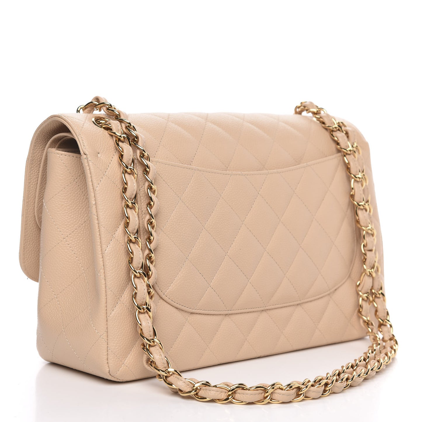 Caviar Quilted Jumbo Double Flap Beige Clair