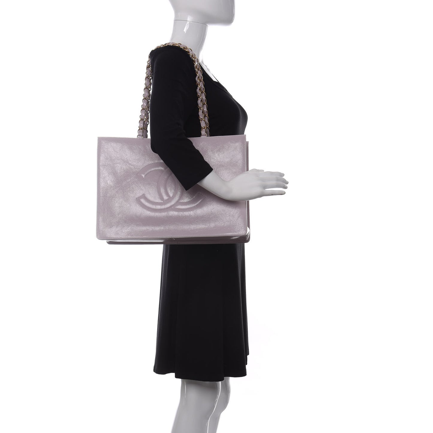 Shiny Aged Calfskin Shopping Bag Lilac