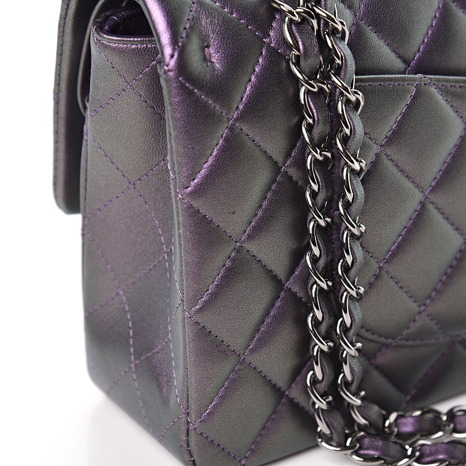 Chanel Iridescent Lambskin Quilted Medium Double Flap Dark Purple 14 of 16