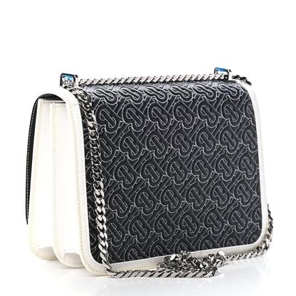 Burberry Calfskin Monogram Embossed Medium TB Chain Bag Black White 2 of 9