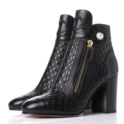 Chanel Lambskin Quilted Pearl CC Cap Toe Short Boots 39.5 Black 3 of 11