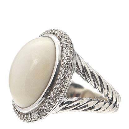 David Yurman Sterling Silver Diamond White Agate Signature Oval Ring 53 6.5 3 of 5