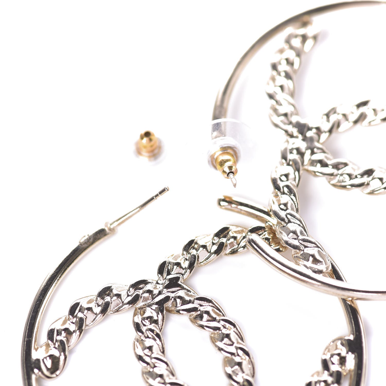Chanel Crystal High Society CC Hoop Earrings Gold 3 of 5
